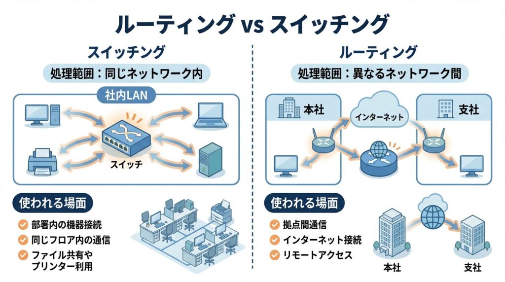 ルーティングとスイッチングの違いをイラストを用いて図解