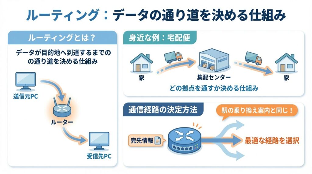 ルーティングについて身近な例を用いて説明している図