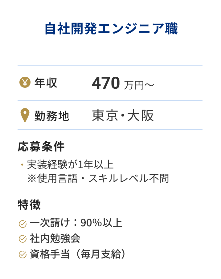 実際の求人例：自社開発エンジニア職 年収470 万円～